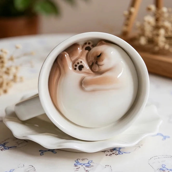 Sleepy Cat Inside Coffee Cup