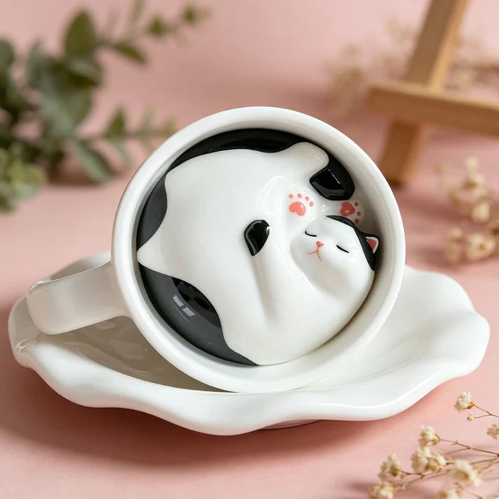 Sleepy Cat Inside Coffee Cup